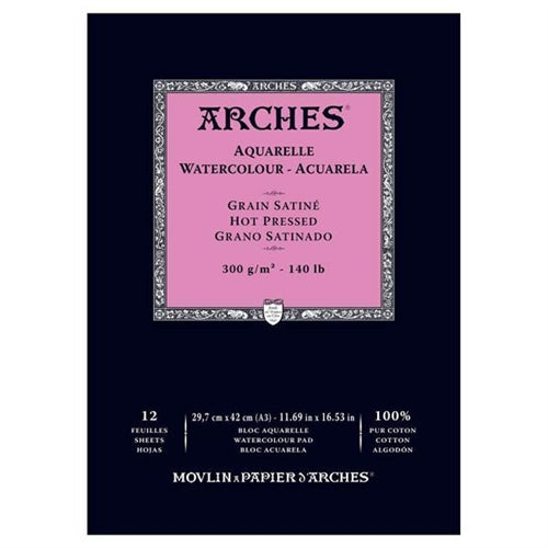 Arches Watercolour Natural White 300gsm Hot Pressed 12 Sheet Pads