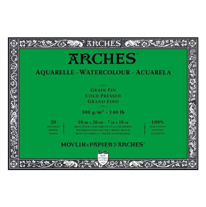 Arches Watercolour Natural White 300gsm Cold Pressed 20 Sheet Blocks