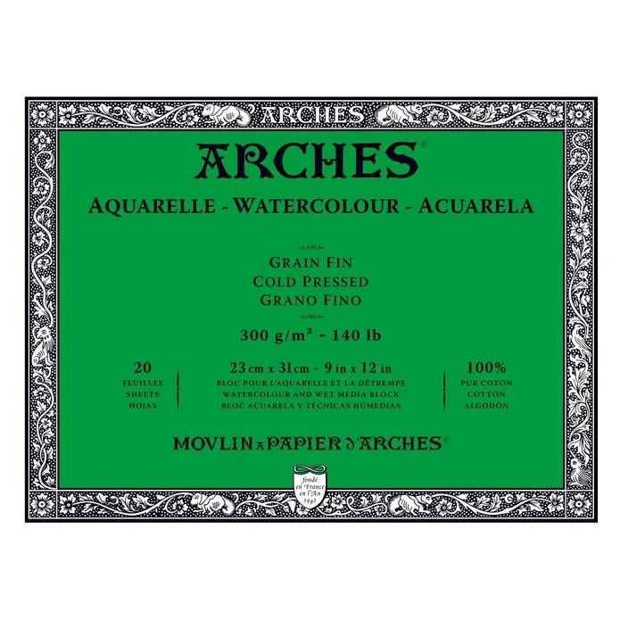 Arches Watercolour Natural White 300gsm Cold Pressed 20 Sheet Blocks