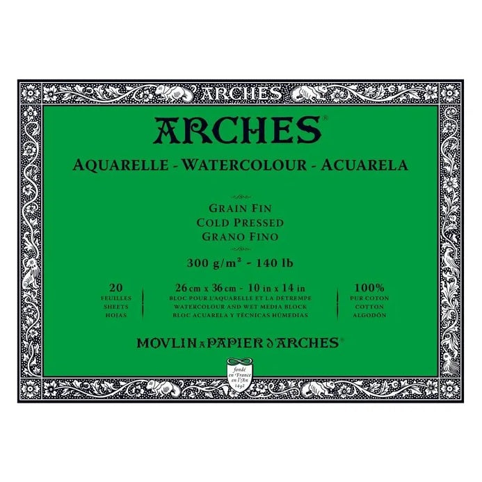 Arches Watercolour Natural White 300gsm Cold Pressed 20 Sheet Blocks