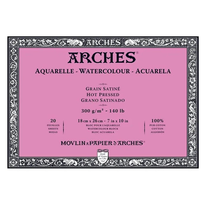 Arches Watercolour Natural White 300gsm Hot Pressed 20 Sheet Blocks