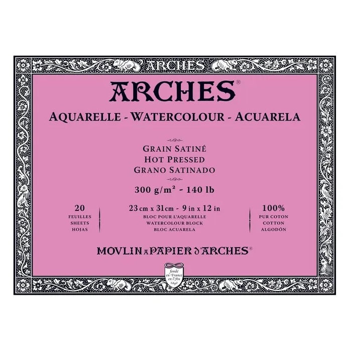 Arches Watercolour Natural White 300gsm Hot Pressed 20 Sheet Blocks