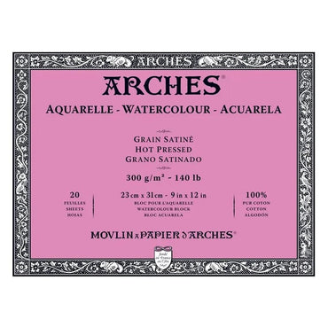 Arches Watercolour Natural White 300gsm Hot Pressed 20 Sheet Blocks