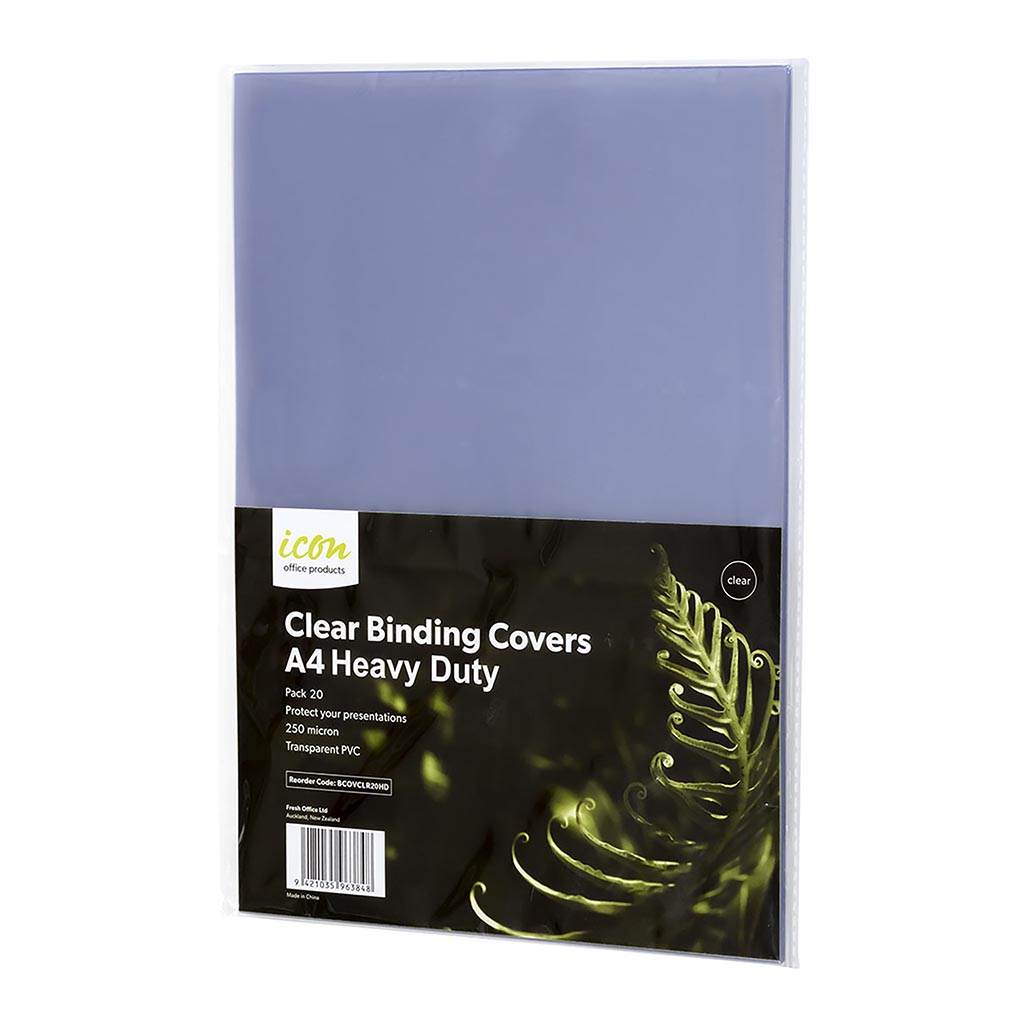 Icon A4 Clear Heavy Duty 250mic Binding Covers Pack of 20