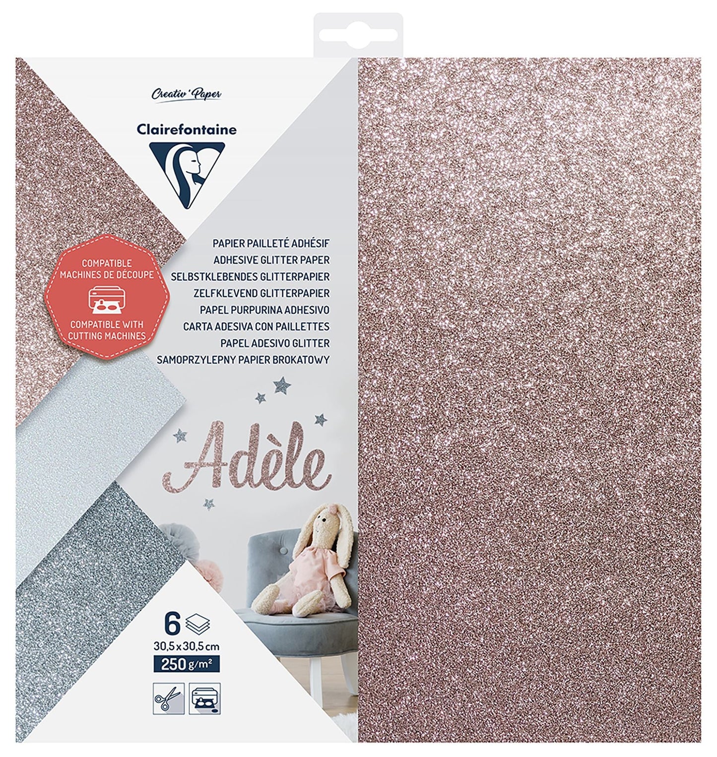 Clairefontaine Adhesive Glitter 250gsm 30.5x30.5cm Cutting Paper Pack of 6