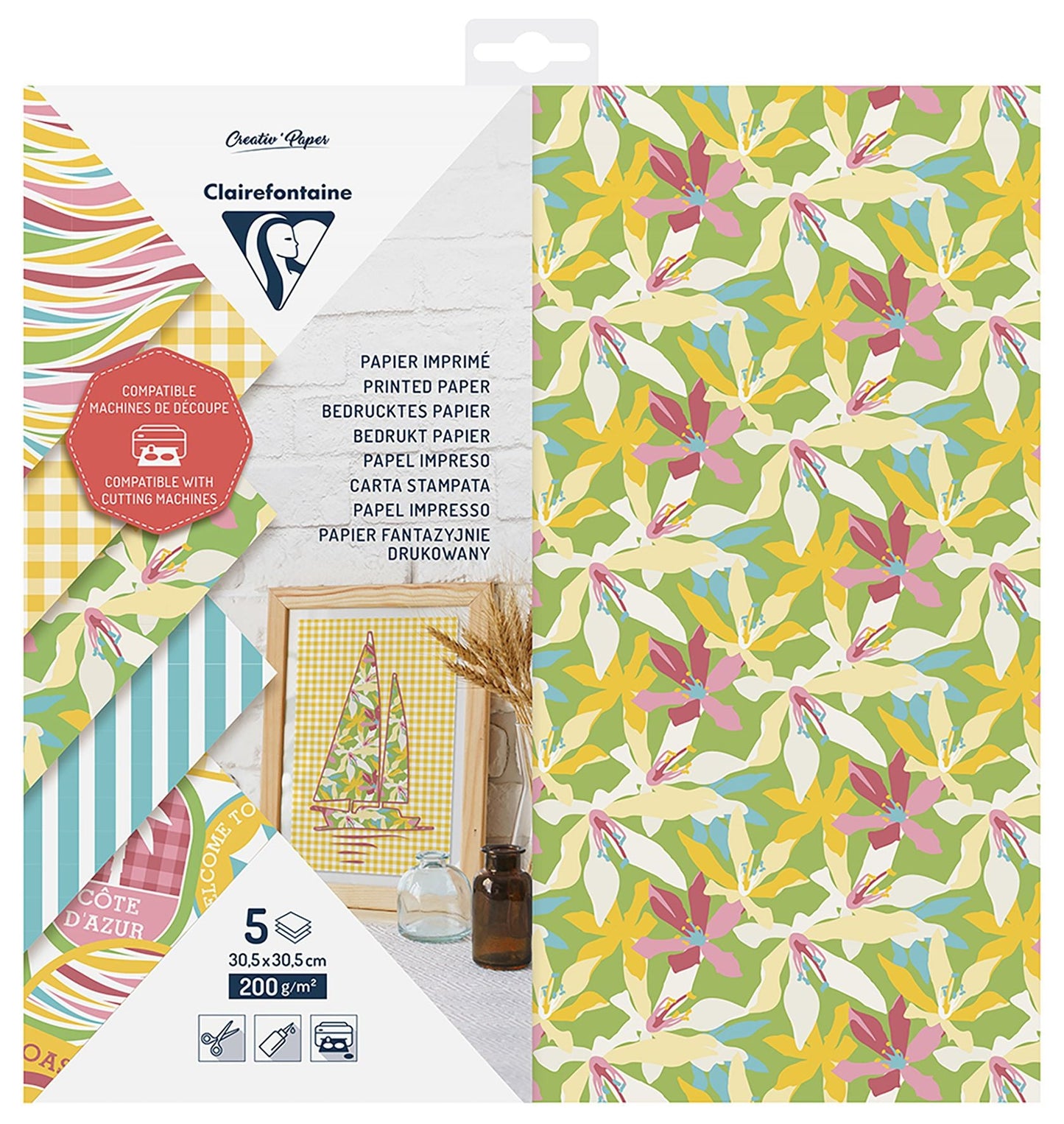 Clairefontaine Printed 200gsm 30.5x30.5cm Cutting Paper Pack of 5
