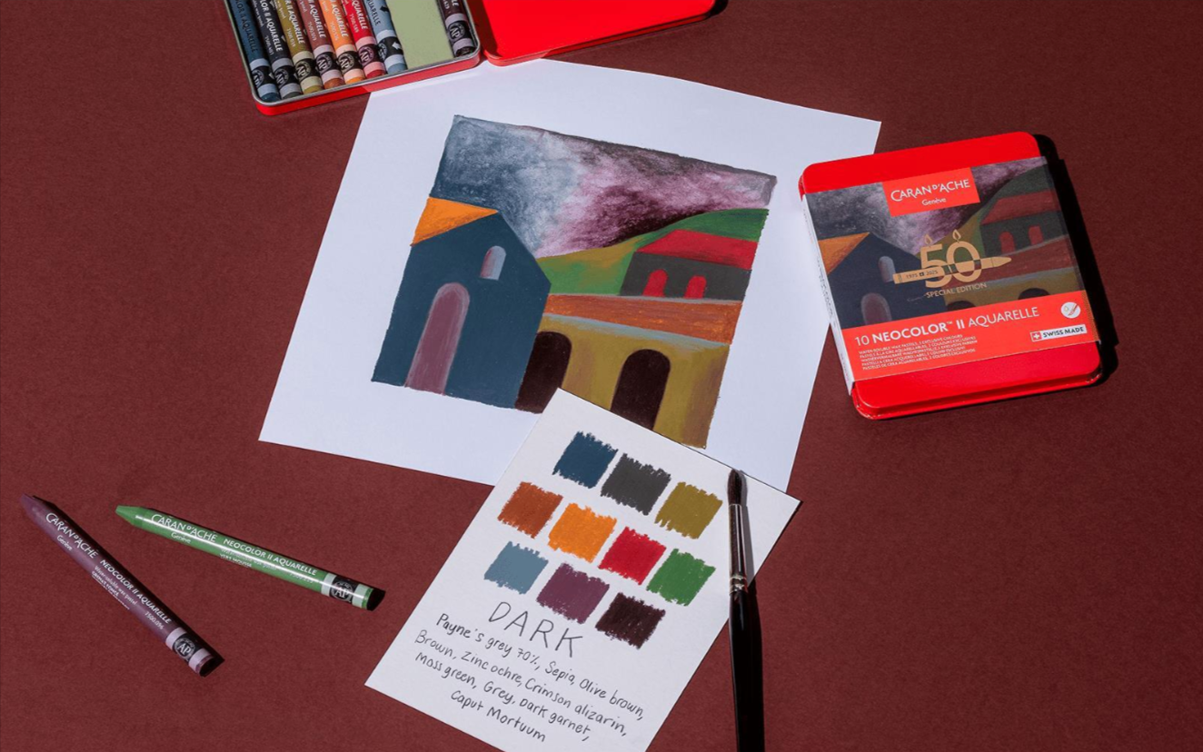 Caran d'Ache Neocolor II Aquarelle Crayons Dark Assorted Special Edition Set of 10