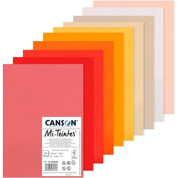 Canson Mi-Teintes Paper A4 160gsm Assorted Colours Paper Pack of 10 Sheets