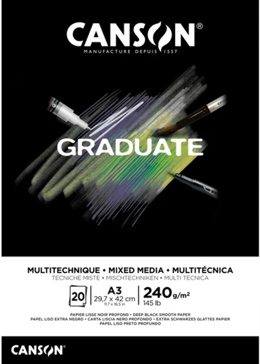 Canson Graduate Mixed Media Black 240gsm 20 Sheet Pads