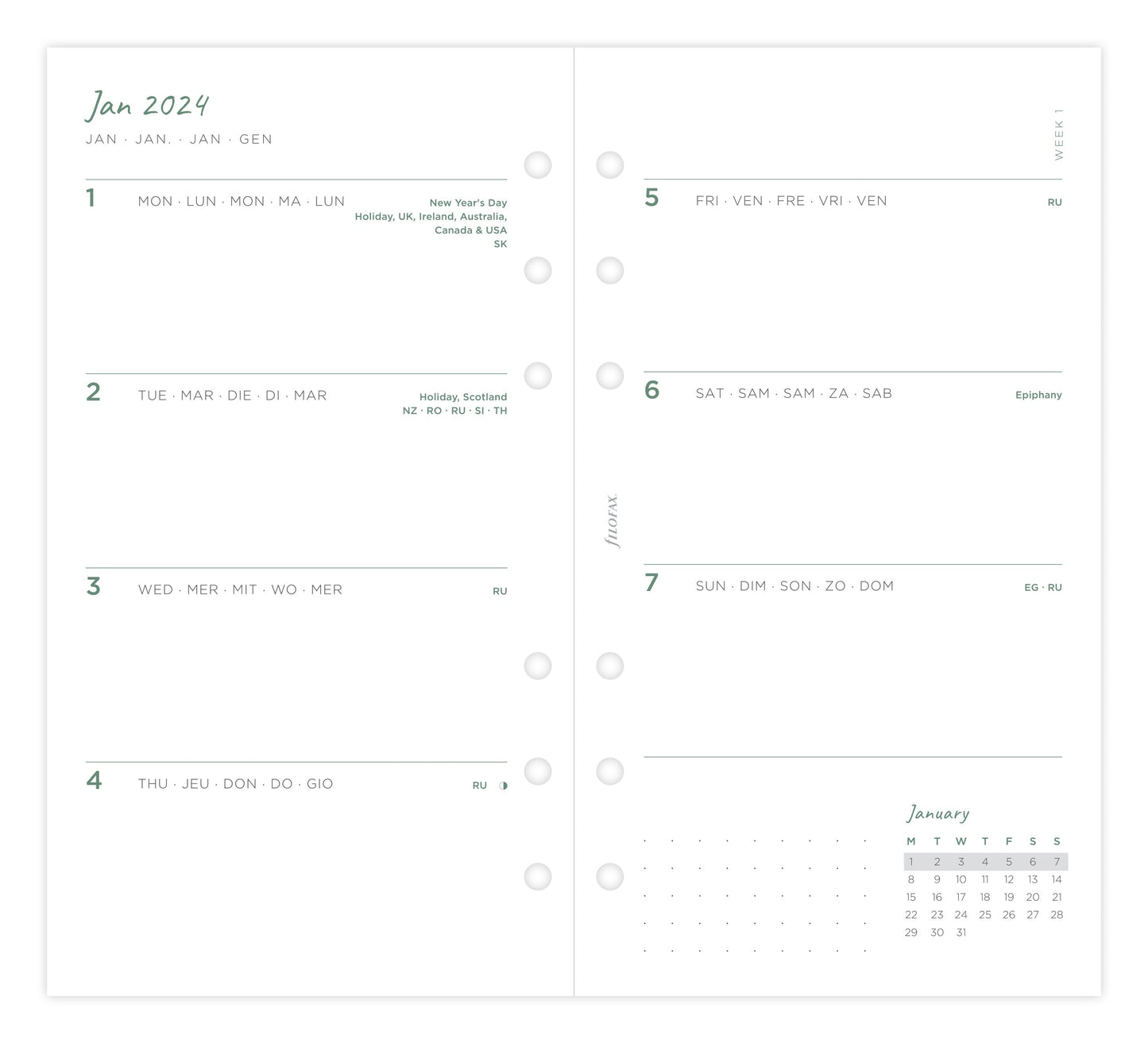 Filofax Eco Personal Week on Two Pages Diary Refill