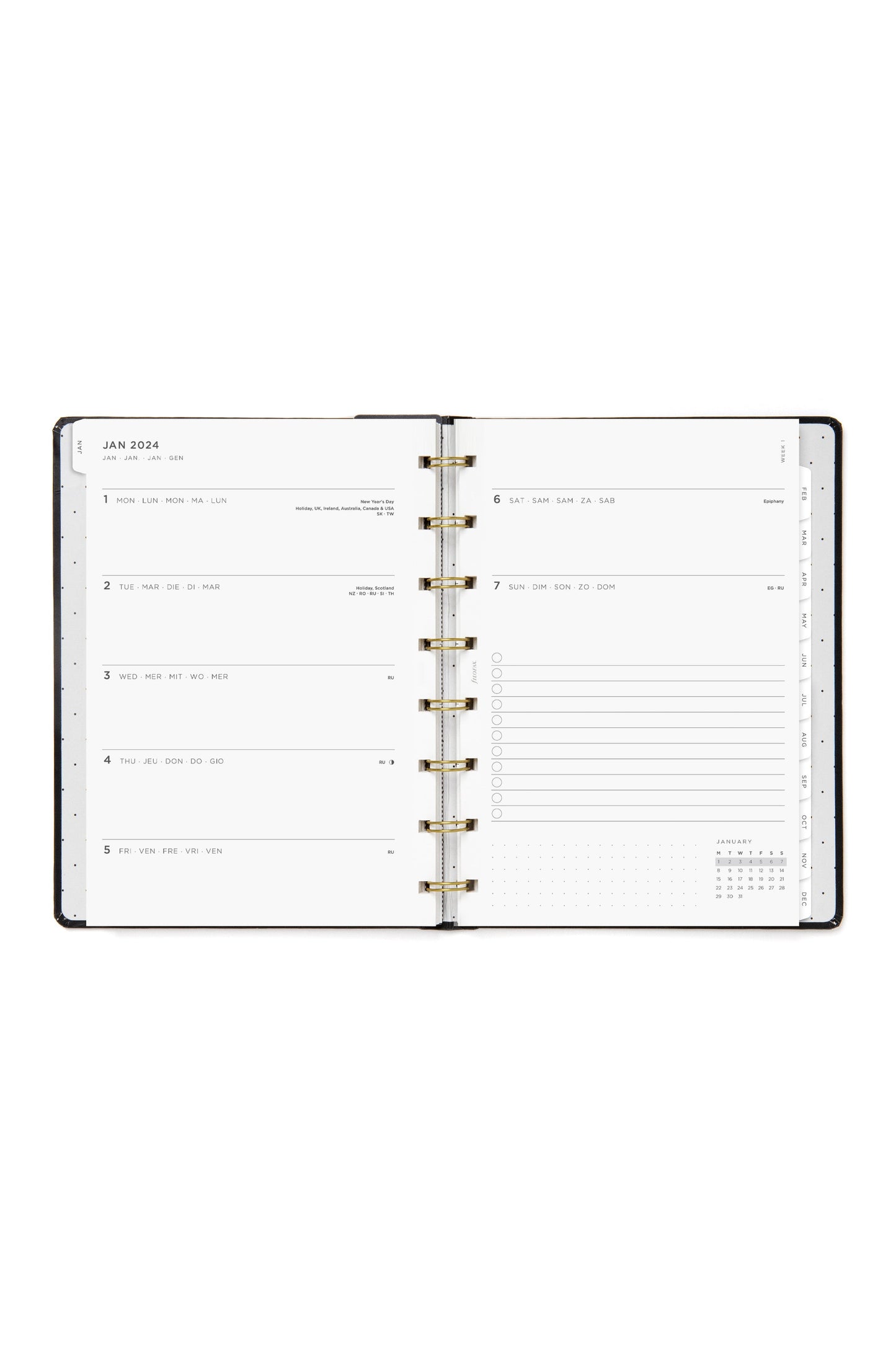 Filofax Planner Moonlight A5 Week to View Black 2024