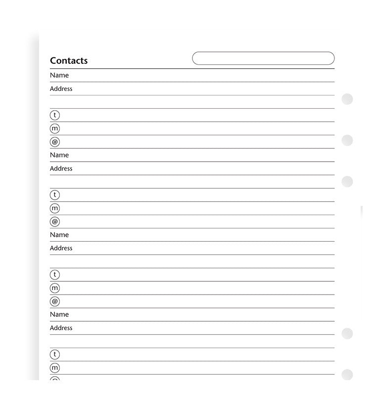Filofax Name, Address, Email, Telephone, Fax, Mobile A5