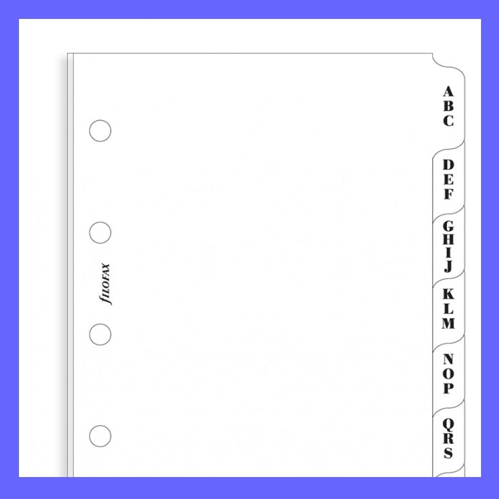 Filofax Mini Size A-z White Index Divider 67x105mm Refill Insert