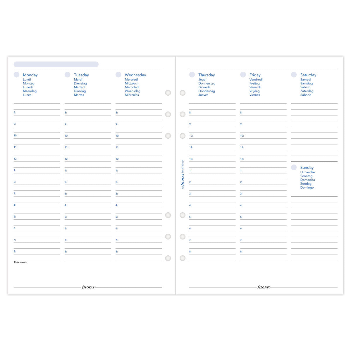 Filofax Any Year A5 Week to View Diary Refill