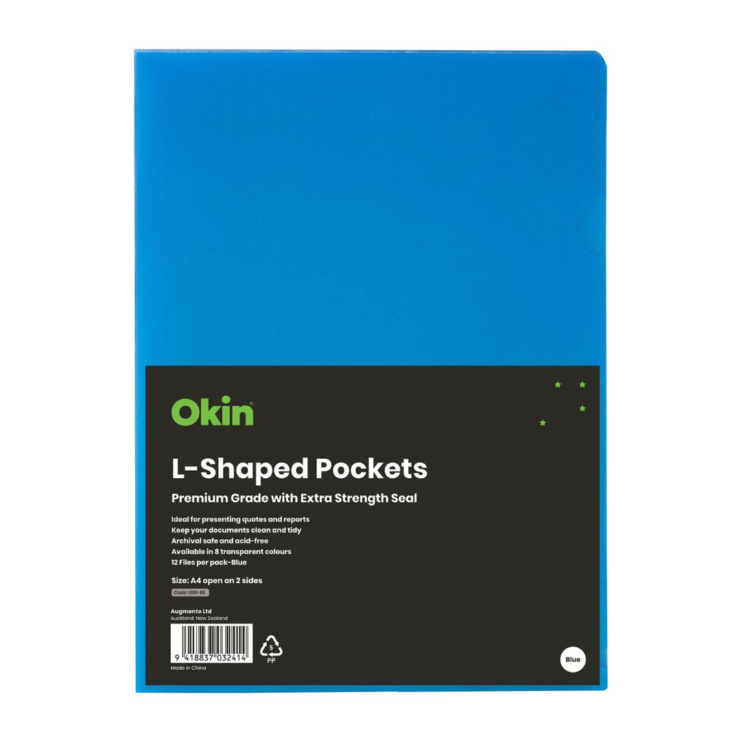 Okin L Shaped Pockets A4 - Pack Of 12