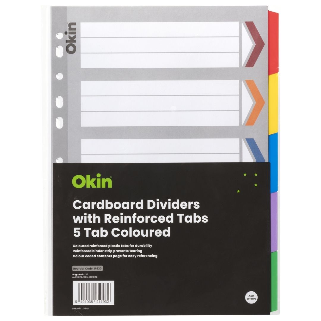 Okin Cardboard Dividers With Reinforced Tabs 5 Tab