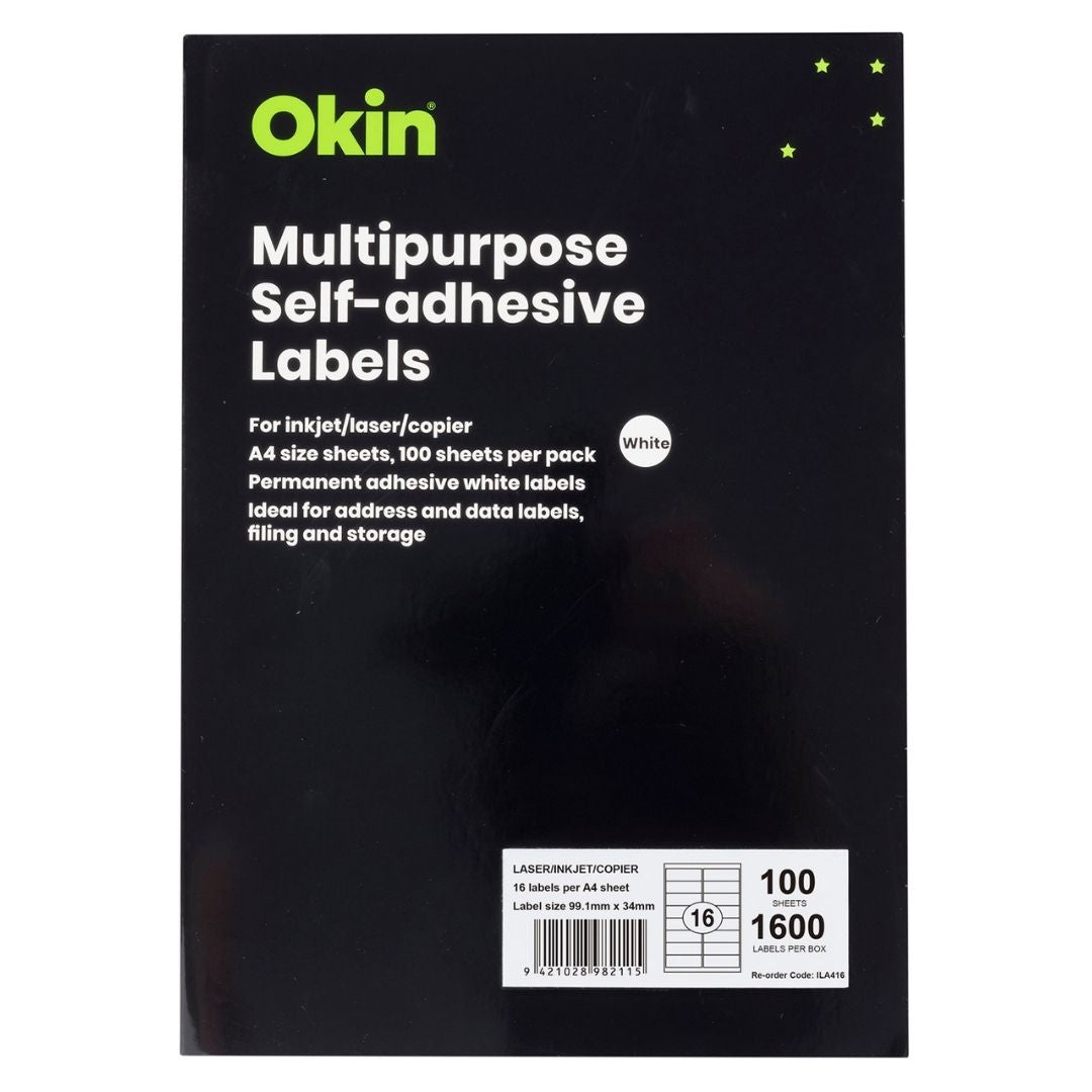 Okin Multipurpose Labels 99.1x34mm 16 Per Sheet