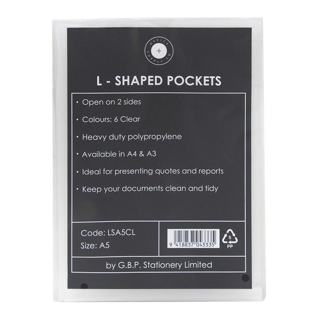 Okin L Shaped Pockets Heavy Duty Clear - Pack Of 6