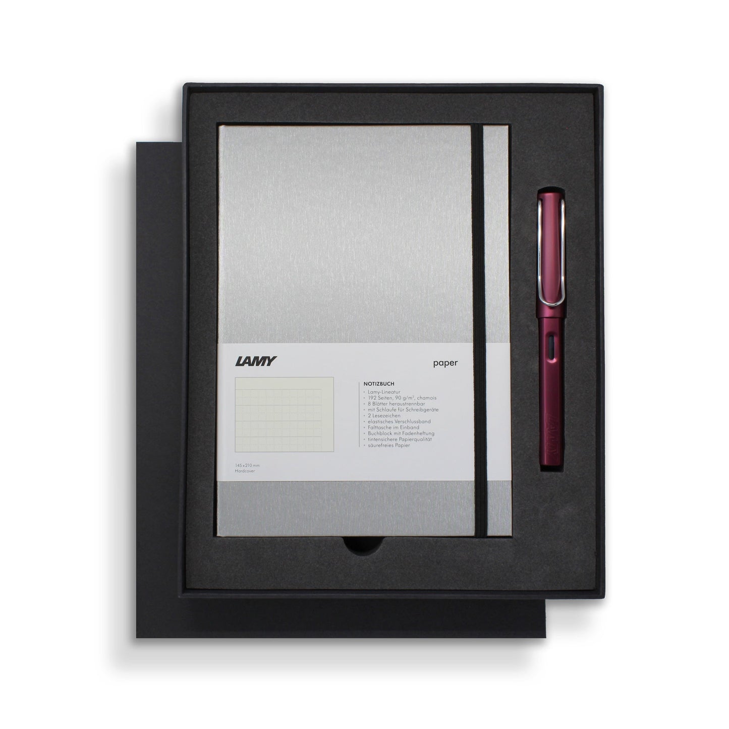 Lamy A5 Hard Cover Notebook + Black/Purple Fountain Pen Gift Set