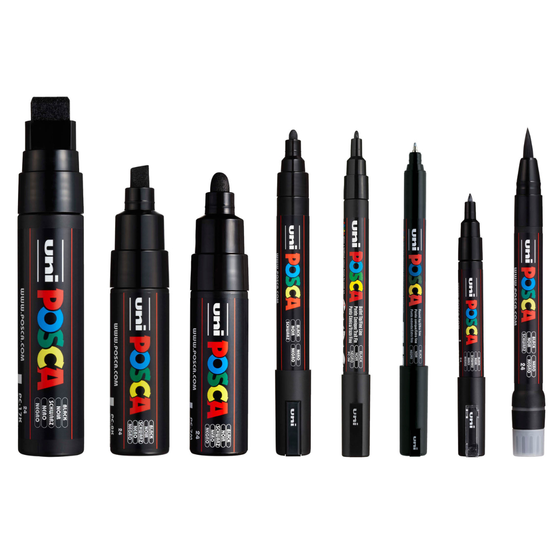 Uni Posca Black Assorted Tip Markers Set of 8