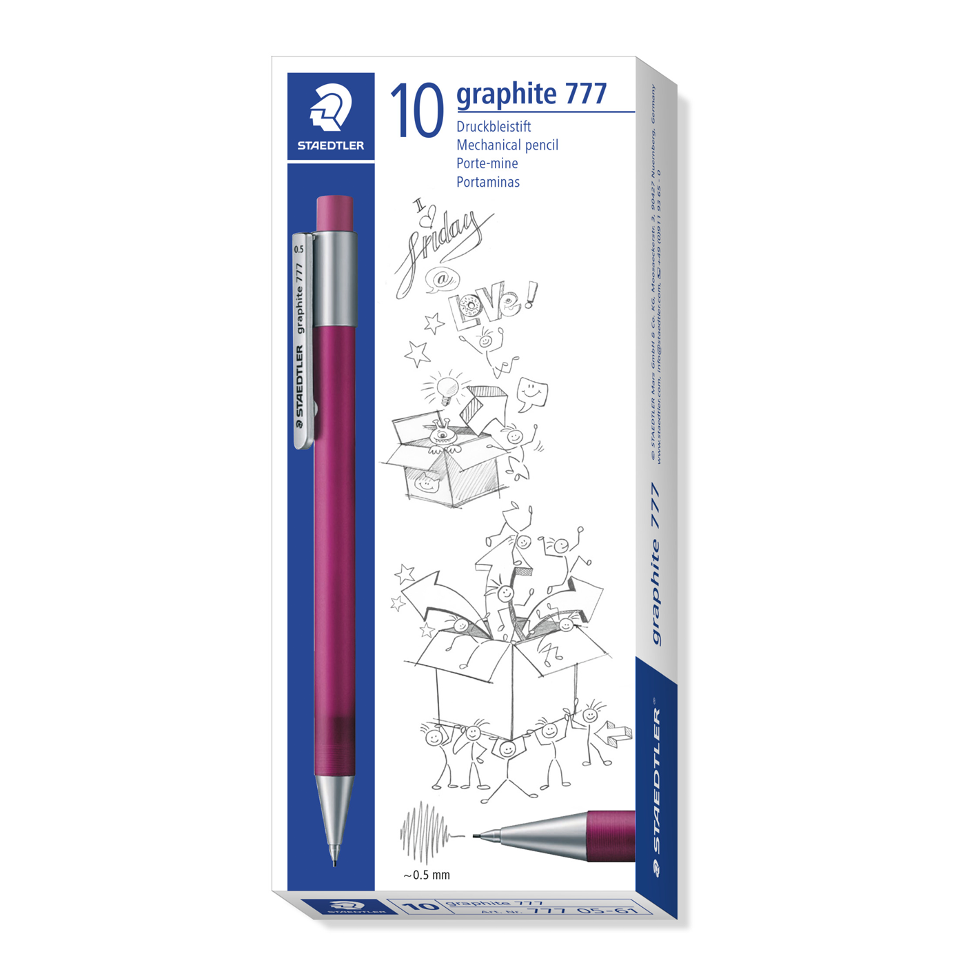 Staedtler Graphite Mechanical Pencil 777 With Eraser 0.5mm Magenta