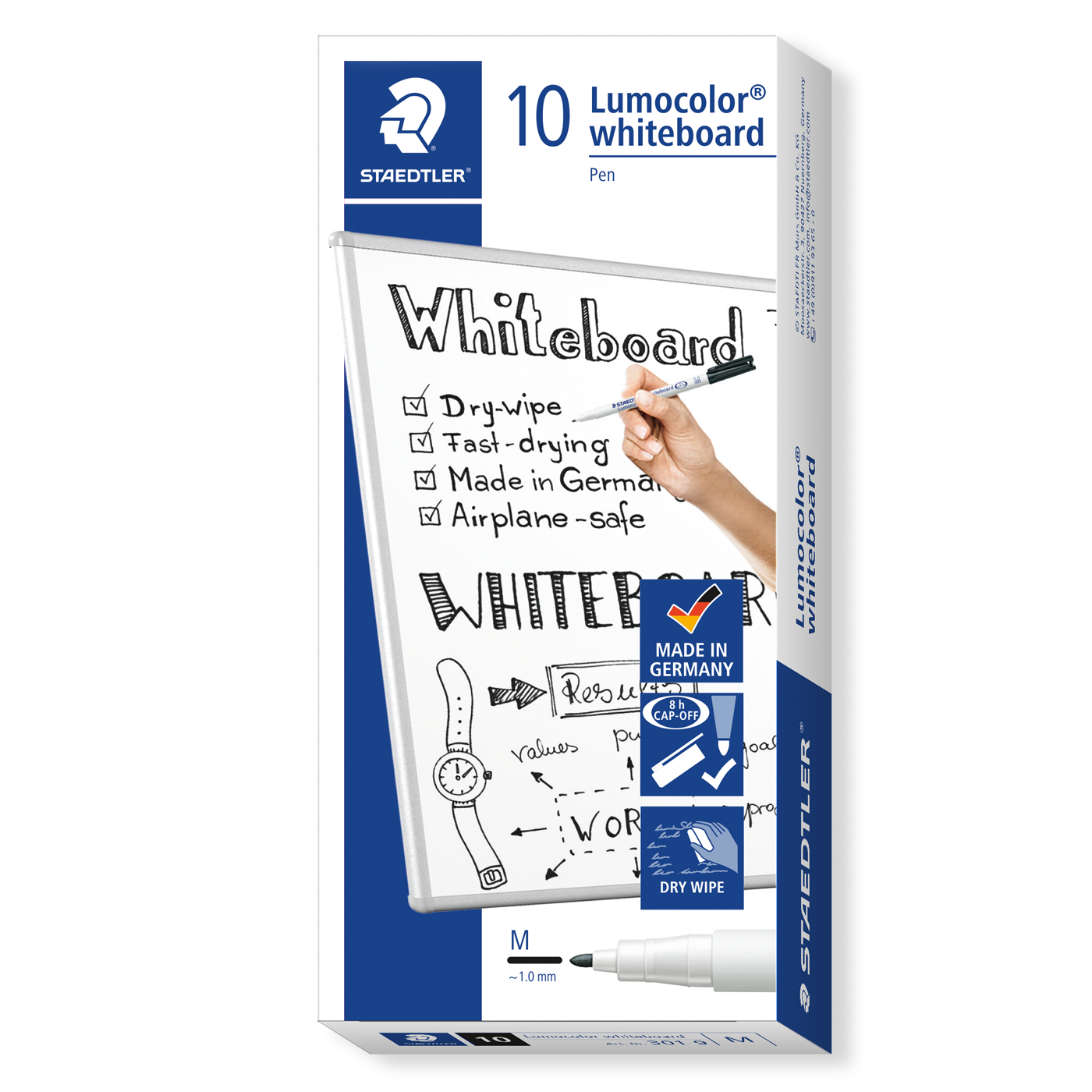 Staedtler Whiteboard Dry-Wipe Pen Lumocolor 301 Medium Tip 1mm Black