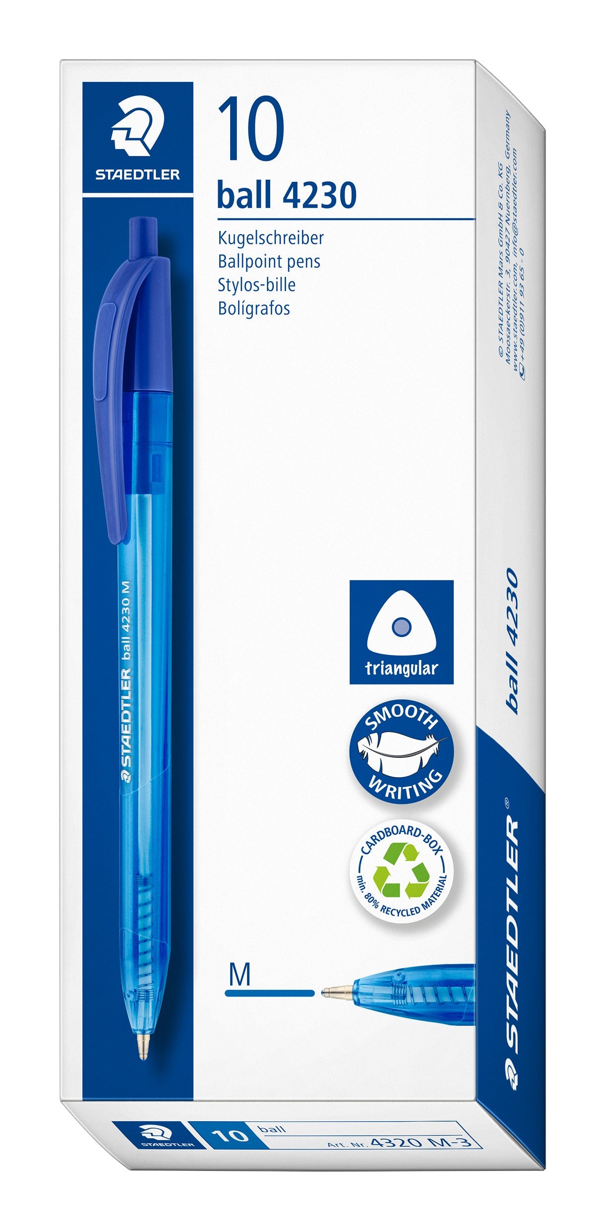 Staedtler Ballpoint Pen Triangular 4230 M-3 Retractable Medium Blue