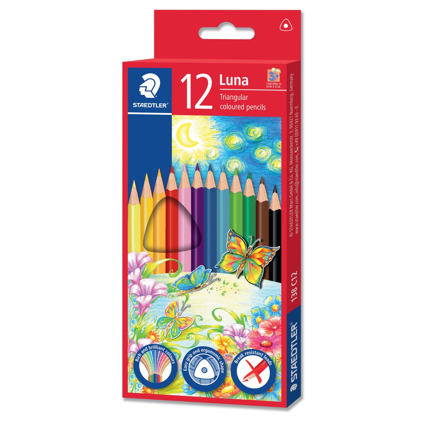 Staedtler Colouring Pencils 138 C12 Triangular Luna Full Length 12 Pack