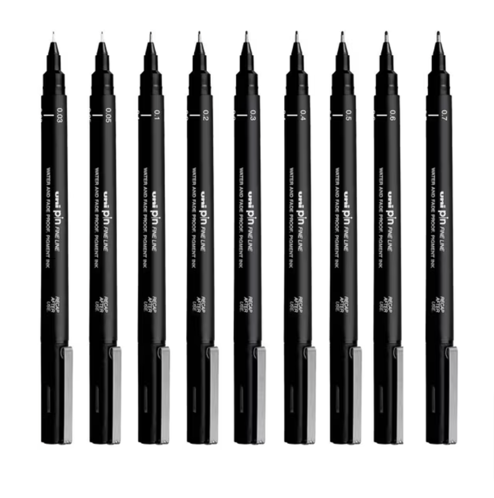 Uni Pin Permanent Fineliners Drawing Set of 12
