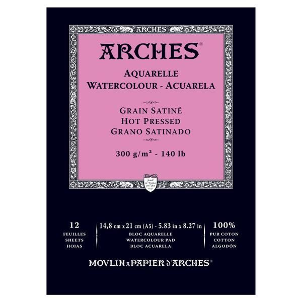Arches Watercolour Natural White 300gsm Hot Pressed 12 Sheet Pads