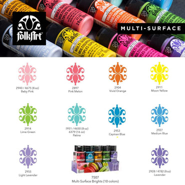FolkArt Multi-Surface 59ml Bright Acrylic Paints - Set Of 10