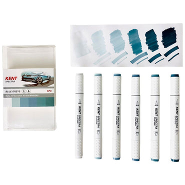 Kent Spectra Graphic Design Markers Set Of 6 Blue Grey Colours
