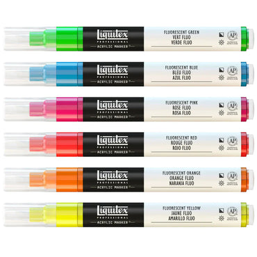 Liquitex 2-4mm Chisel Acrylic Markers Fluorescent Set of 6