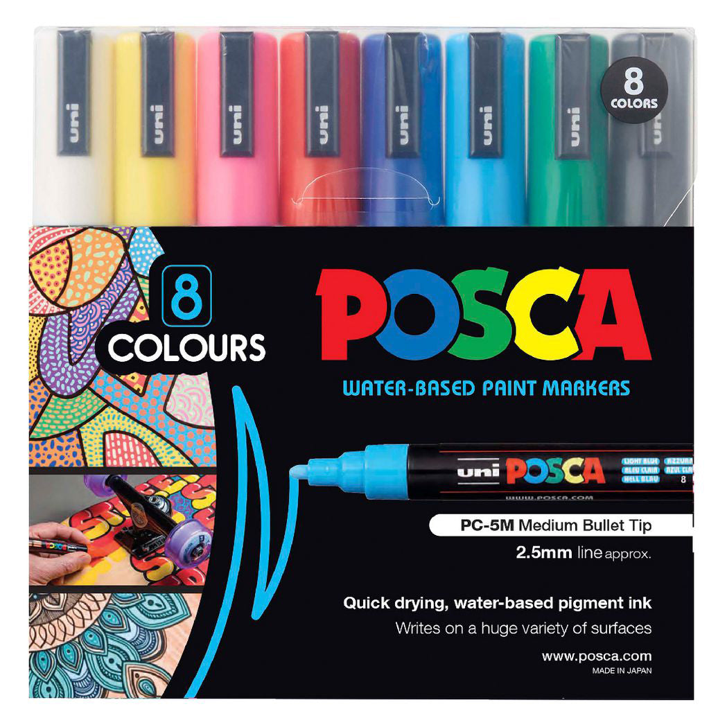 Uni Posca PC-5M 1.8-2.5mm Assorted Colour Markers Set of 8