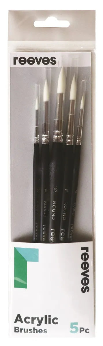 Reeves Acrylic White Synthetic Round Short Handle Brushes Set Of 5