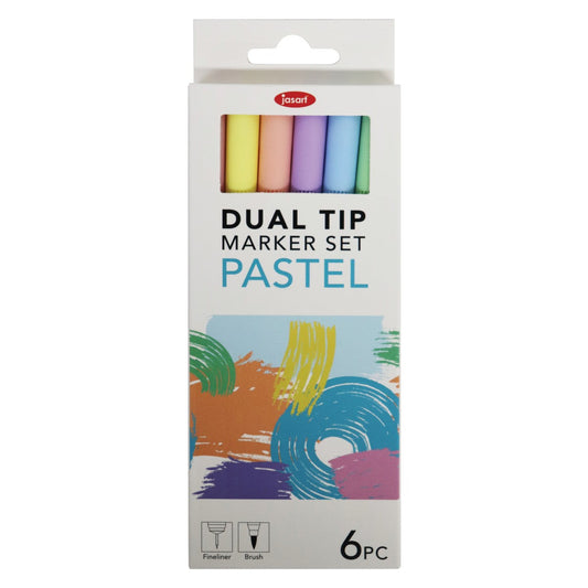 Jasart Dual Nib Pastel Brush Fineliners Set Of 6