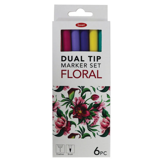 Jasart Dual Nib Floral Brush Fineliners Set Of 6