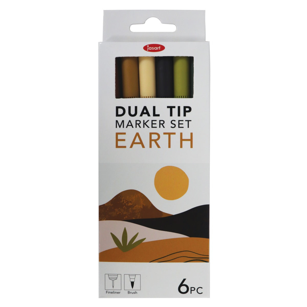 Jasart Dual Nib Earth Brush Fineliners Set Of 6