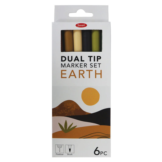 Jasart Dual Nib Earth Brush Fineliners Set Of 6