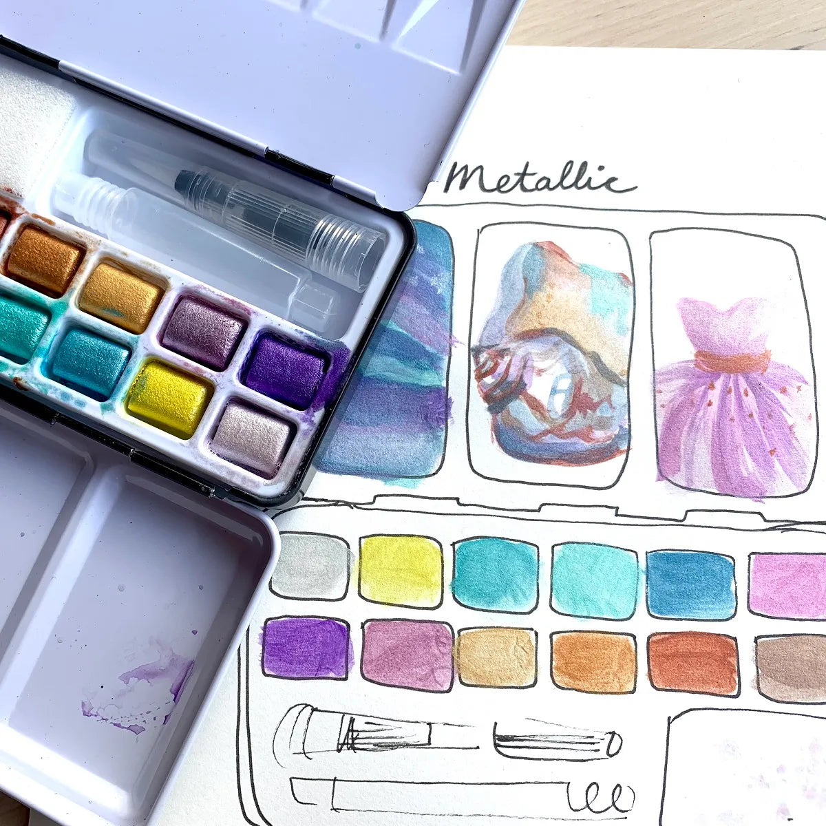 Jasart Byron Watercolour Metallic Half Pan Pocket Set Of 12