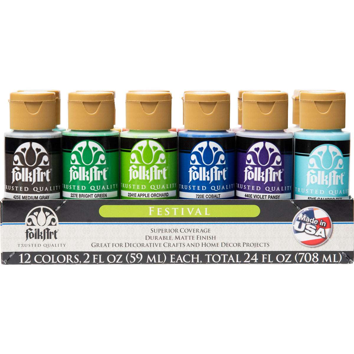 FolkArt Acrylic 59ml Festival Paints - Set Of 12