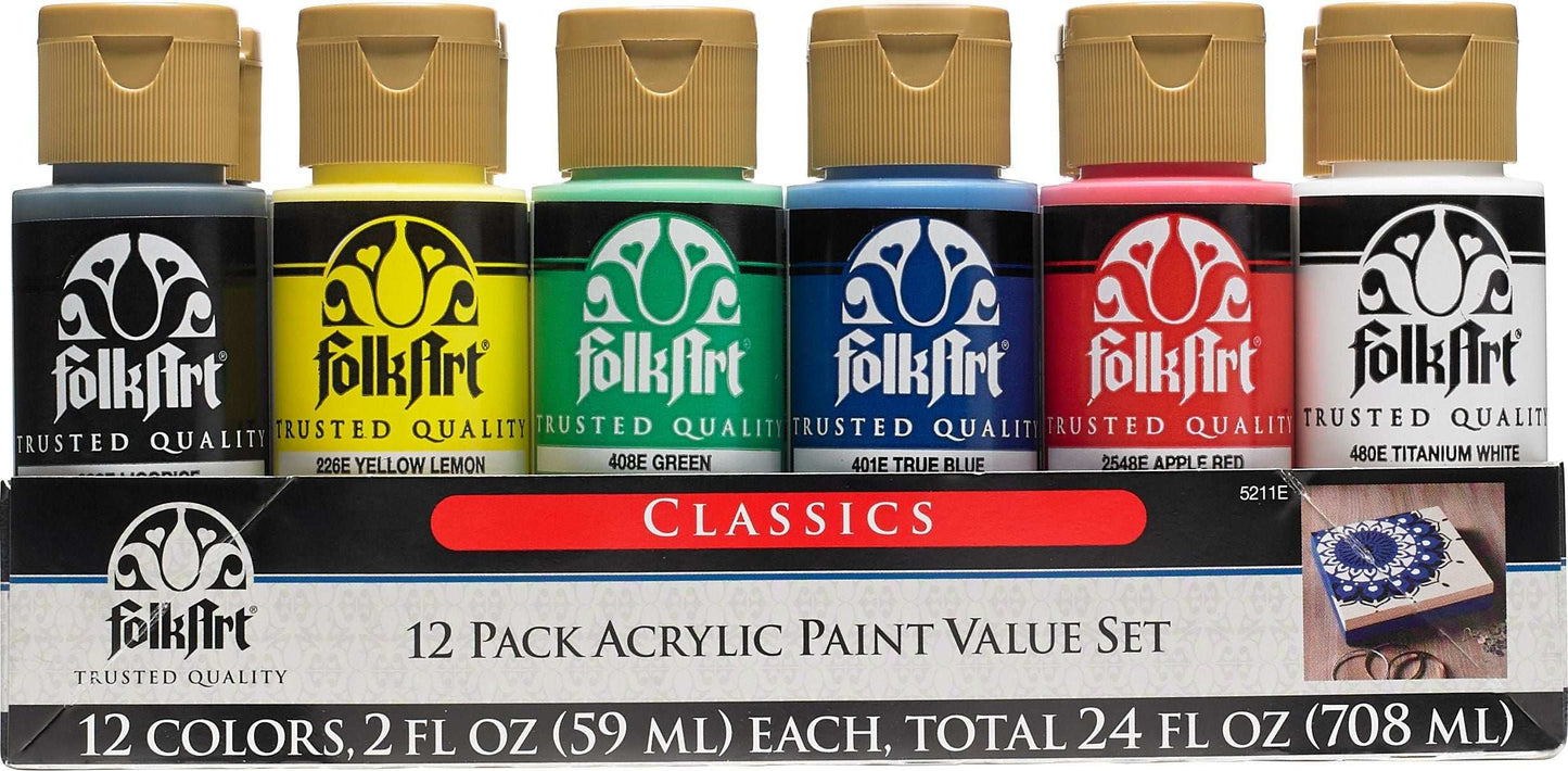 FolkArt Acrylic 59ml Classic Paints - Set Of 12