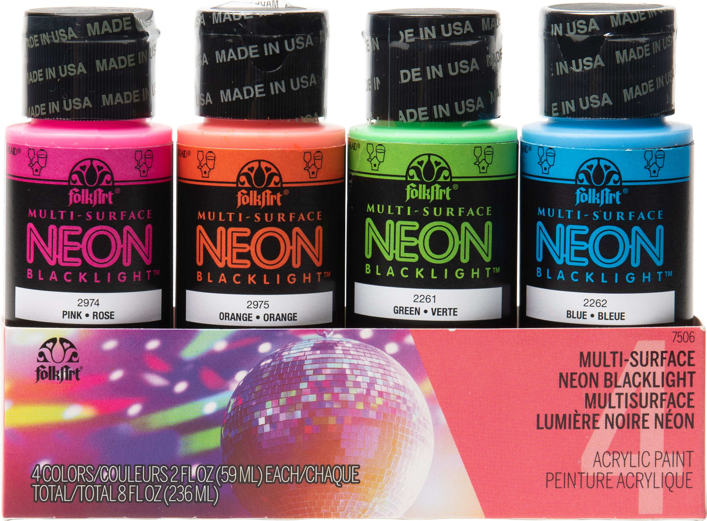 FolkArt Acrylic Neon Blacklight Paints 59ml - Set Of 4