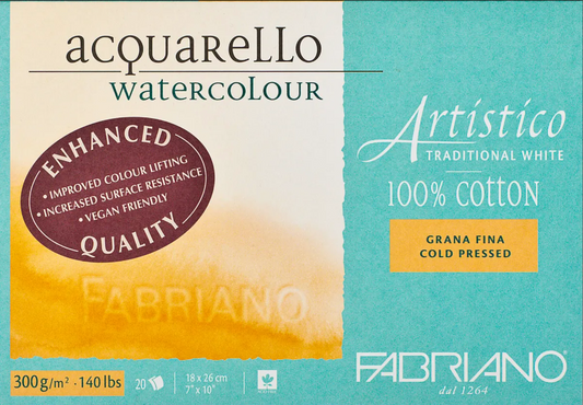 Fabriano Artistico Watercolour Enhanced 300gsm Cold Press Traditional White 20 Sheet Blocks