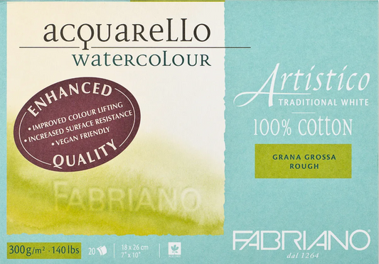 Fabriano Artistico Watercolour Enhanced 300gsm Rough Traditional White 20 Sheet Blocks
