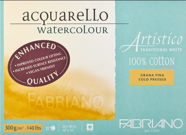 Fabriano Artistico Watercolour Enhanced 300gsm Cold Press Traditional White 20 Sheet Blocks