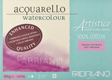 Fabriano Artistico Watercolour Enhanced 300gsm Hot Press Traditional White 20 Sheet Blocks