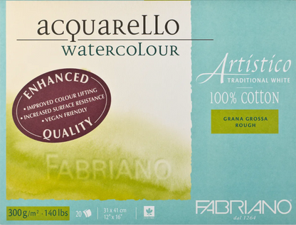 Fabriano Artistico Watercolour Enhanced 300gsm Rough Traditional White 20 Sheet Blocks
