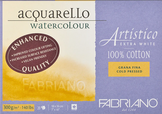 Fabriano Artistico Watercolour Enhanced 300gsm Cold Press Extra White 20 Sheet Blocks