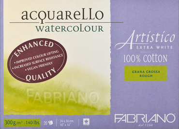 Fabriano Artistico Watercolour Enhanced 300gsm Rough Extra White 20 Sheet Blocks